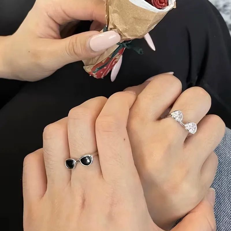 미니어쳐 선글라스 썬글라스 안경 오픈 링 반지 애끼반지 새끼반지 쓸데없는 친구 우정 커플 선물 이미지 6