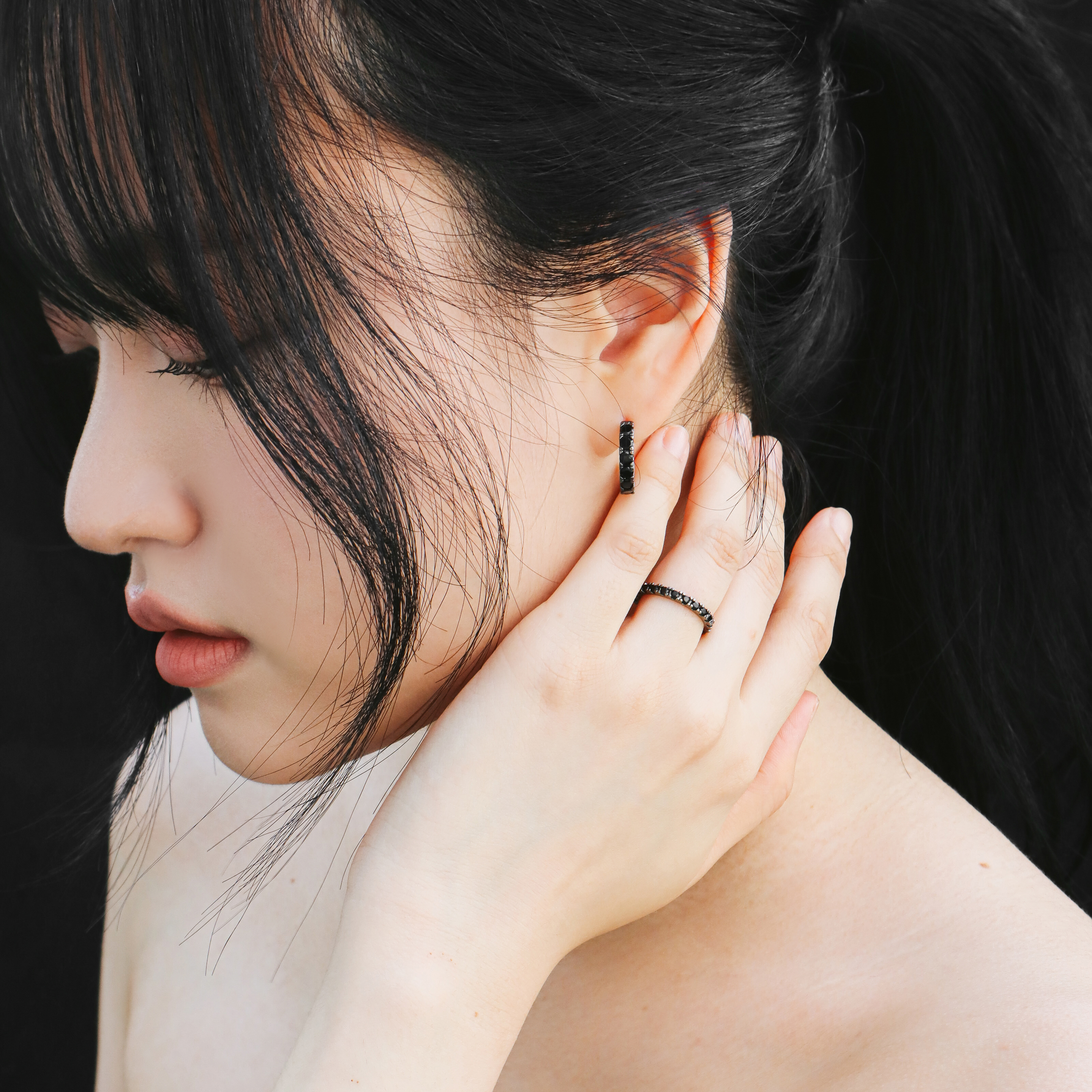 블랙 큐빅귀걸이 3mm 테니스 귀걸이 - 상세 이미지 4