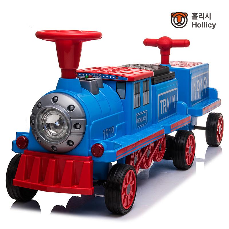 전동기차 탑승형 기차놀이 승용 전동 트레인 트랙 레일 마차 블루+12V12A 배터리 레드 기관차+한 세트 차고 12V7A - 상세 이미지 5