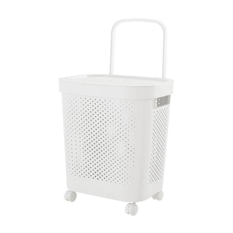 뚜껑 있는 바퀴달린 빨래 통 이동식 바퀴형 대용량 메쉬 세탁 바구니 화이트, 60L 상품 이미지