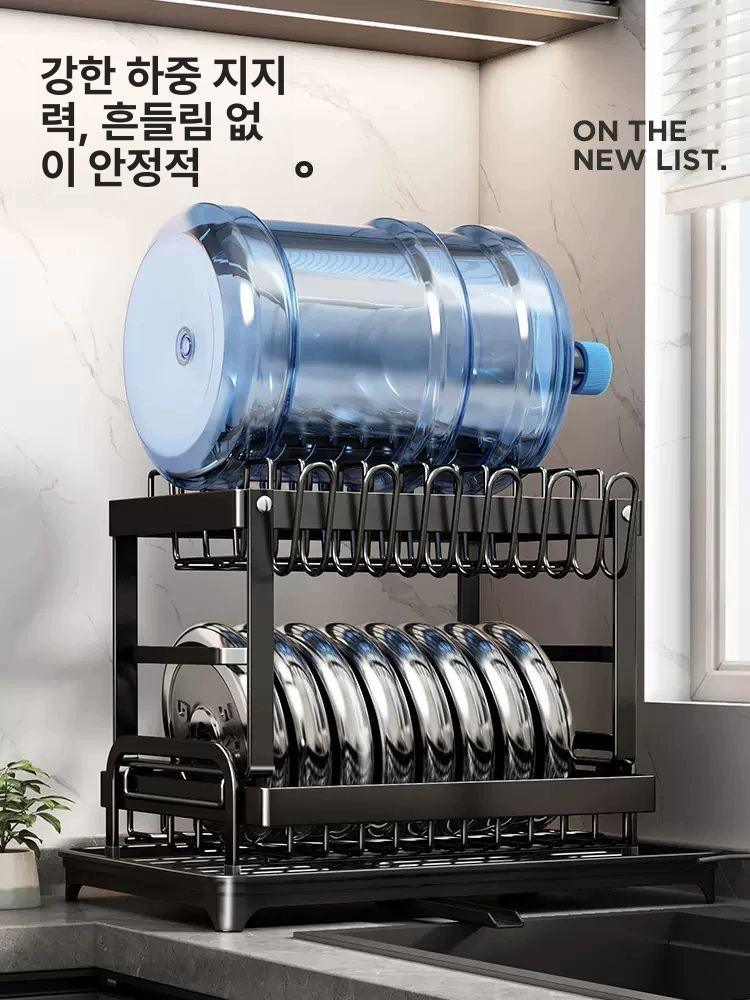 식기 건조대 주방 그릇선반 싱크대선반 씽크대선반 블랙x나무손잡이 단층 그릇 A - 상세 이미지 4