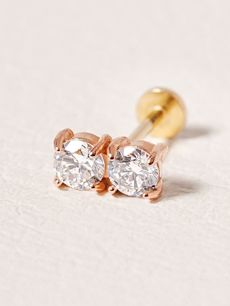 [0.8mm]14K 인터널 랩 다이아몬드 트윈 스터드 라블렛 피어싱 귀걸이 - 상세 이미지 2