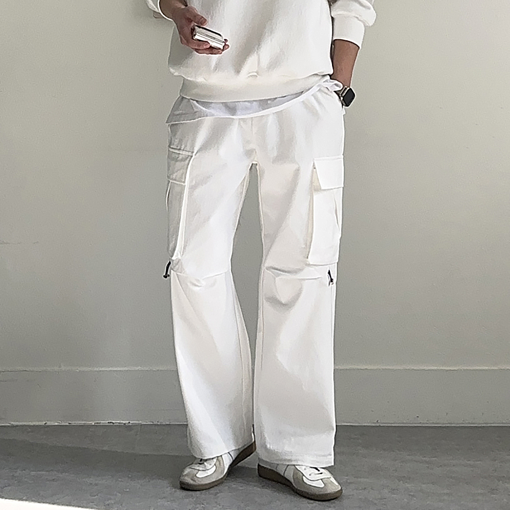남성 와이드팬츠 남자면바지 밴딩 팬츠 카고 남자 바지 - 상세 이미지 2