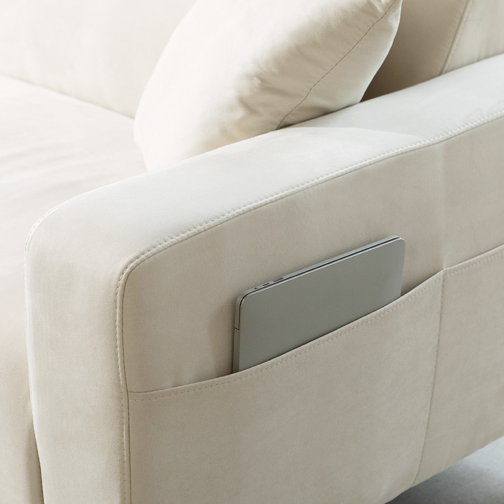 라자가구 시몬 아쿠아 원룸 미니 거실 카페 패브릭 소파 2인 스툴포함, 우형_베이지