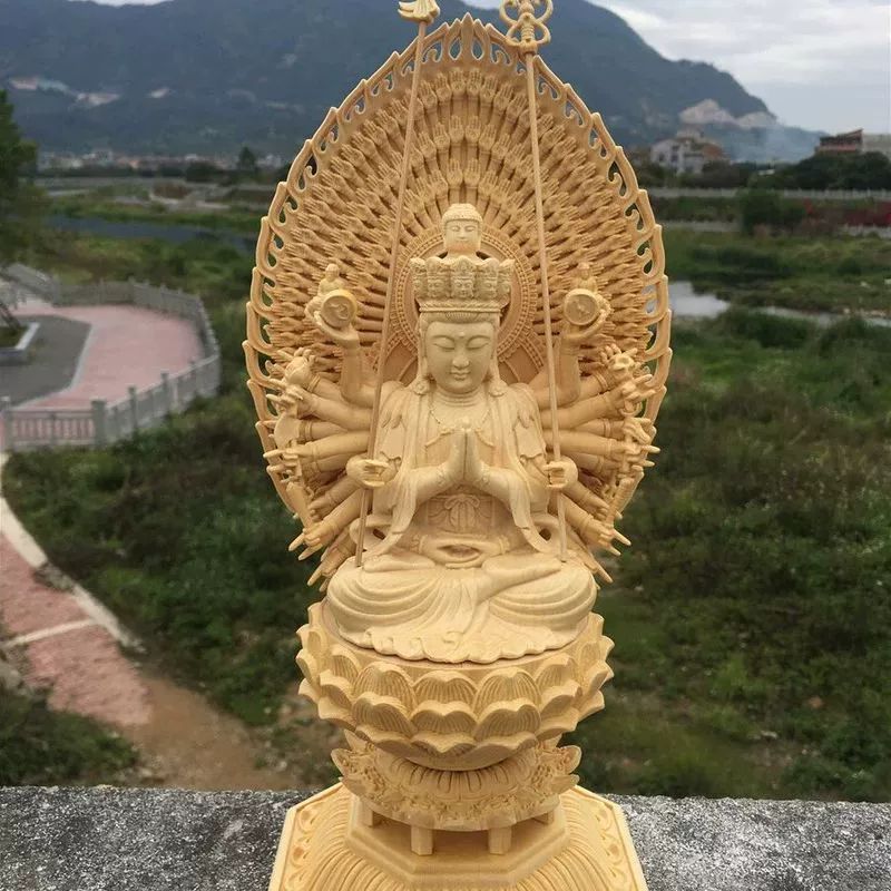 부처상 불교상 인테리어 관음보살 석가모니불 목불상 편백나무 천수관음 28cm 정교 조각판 - 상세 이미지 2