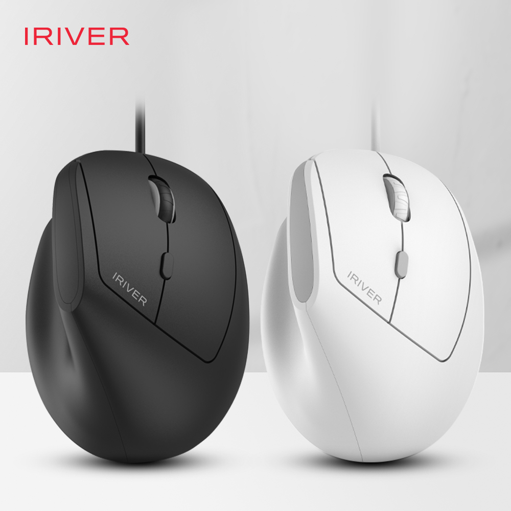 아이리버 항균처리 컴팩트 EV100 인비저블 인체공학 무소음 유선 버티컬 마우스 화이트 - 메인 이미지