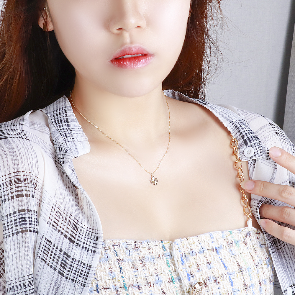 14K 18K 양면 커팅 겹 두줄 클로버 펜던트 딸랑이 목걸이 이미지 7