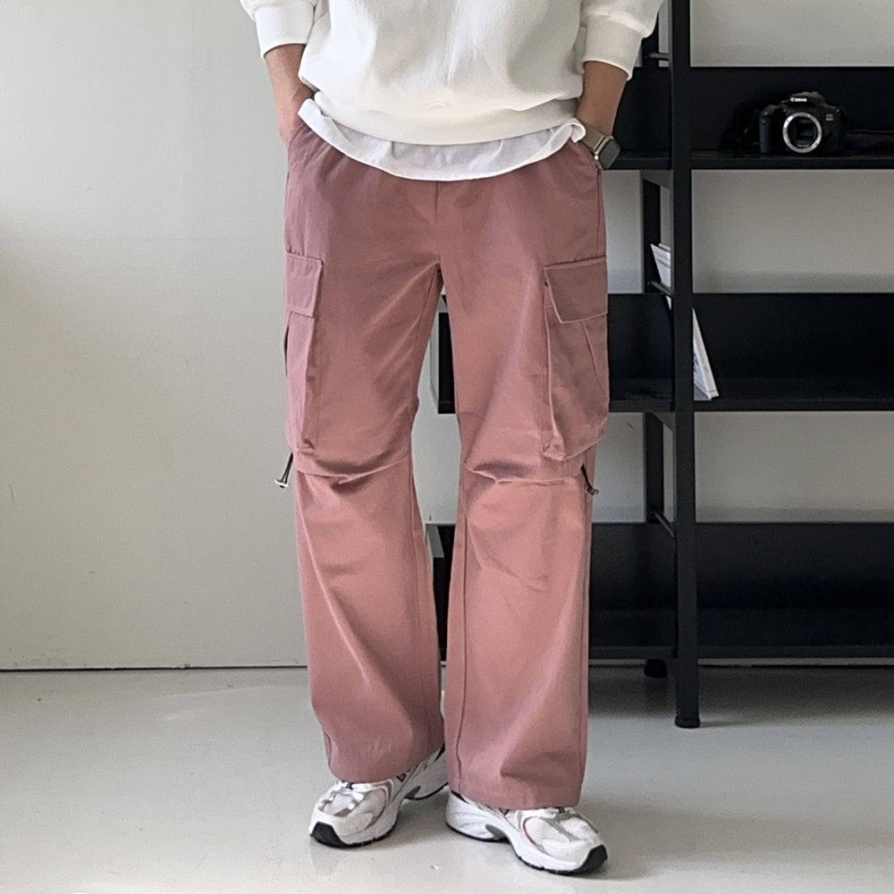 남성 와이드팬츠 남자면바지 밴딩 팬츠 카고 남자 바지 - 상세 이미지 4