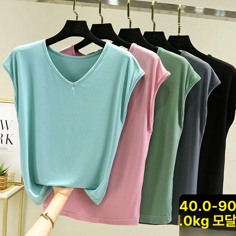 민소매티 빅사이즈 나시 여성 여행 브이넥 콩그린 M 추천40.0-50.0kg - 상세 이미지 2