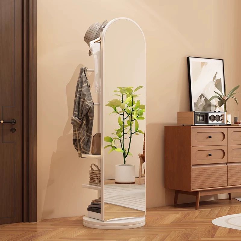 회전식 전신거울 행거 미러 드레스룸 피팅 원룸 이동식 자취 다용도 옷걸이 40 x 170 월넛 - 상세 이미지 2