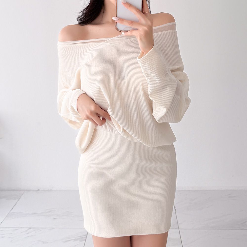 루나뮤 루즈핏 가오리 망사 골지 미니원피스 AB0257 - 상세 이미지 2