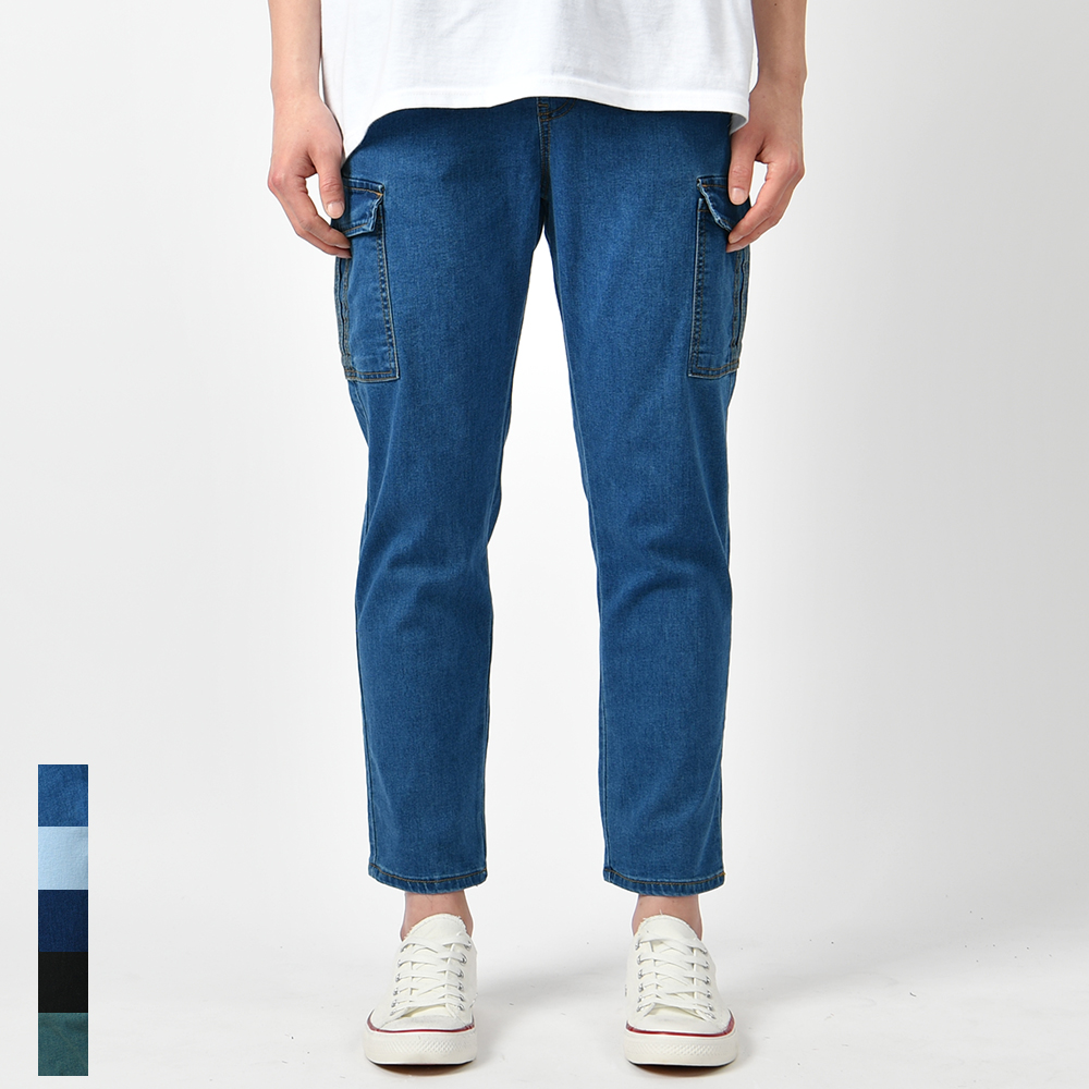 남자 청바지 밴딩 카고 일자 빅사이즈 블랙 진청 연청바지 제품 이미지