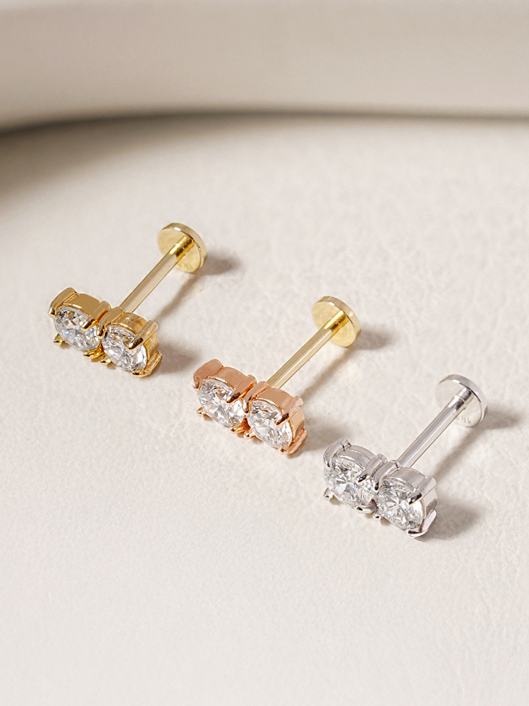[0.8mm]14K 인터널 랩 다이아몬드 트윈 스터드 라블렛 피어싱 귀걸이 이미지 8
