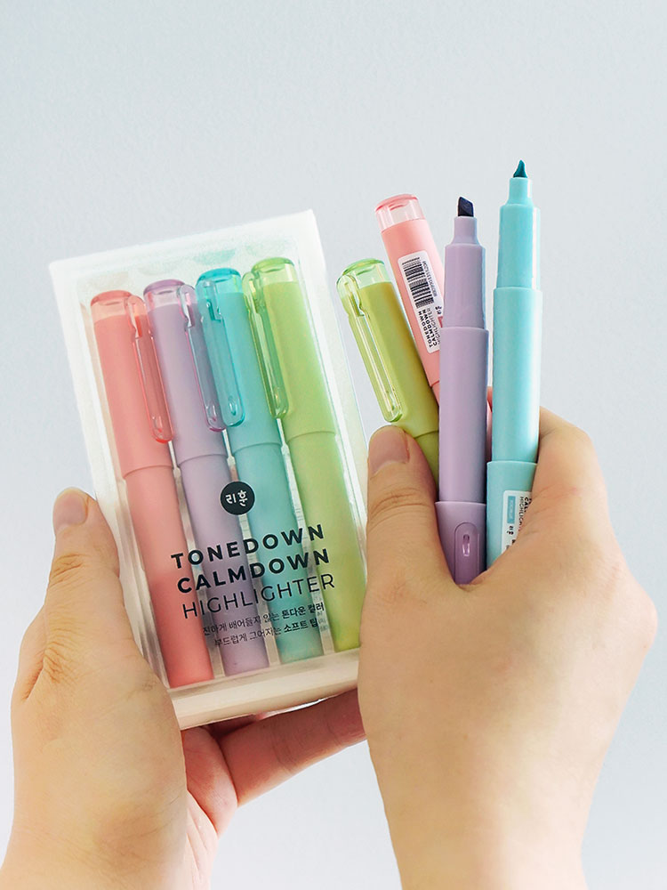리훈 톤다운캄다운 하이라이터 연한 형광펜 4색 세트 암기펜