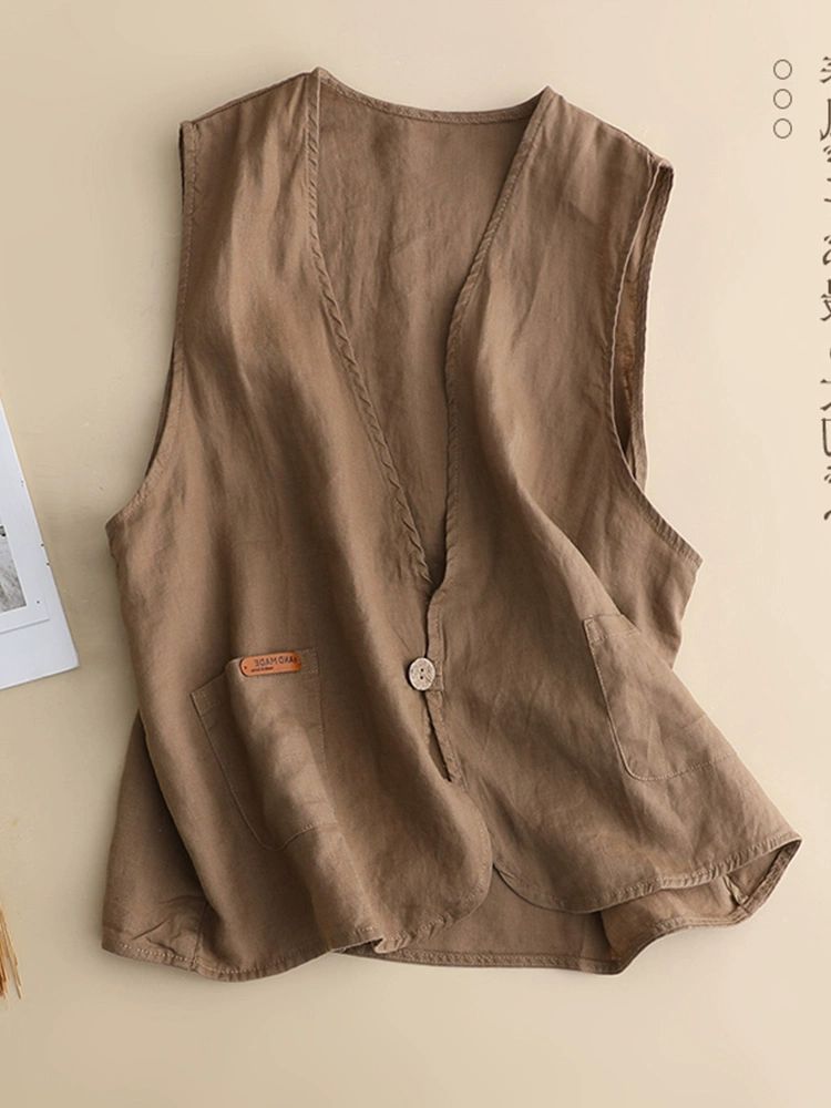 조끼 여자 여름 여성 루즈핏 경량 린넨 내추럴 린넨 M 추천 45.0-57.5kg - 상세 이미지 2