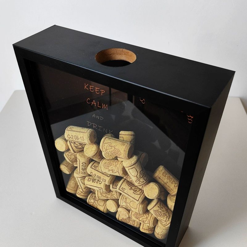 와인바 다이닝 와인 샴페인잔 빈티지 코르크마개 보관함 블랙 병마개 제외 개구부 4cm 22x27x6.5cm - 상품 이미지