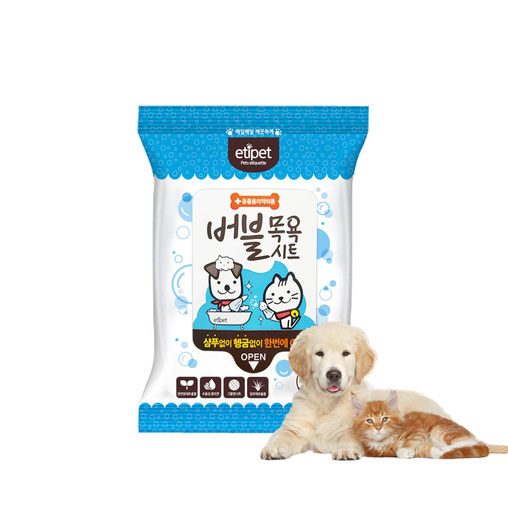 [1박스] 에티펫 강아지물티슈 버블목욕 시트 10매, 12팩 - 상품 이미지