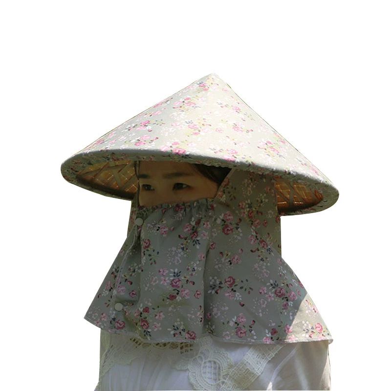베트남모자 갓 우산 삿 모자형 차외선차단 정글모 삼엽 삼엽 대형 꽃 연베이지 모자 커버 직경 42CM - 상품 이미지