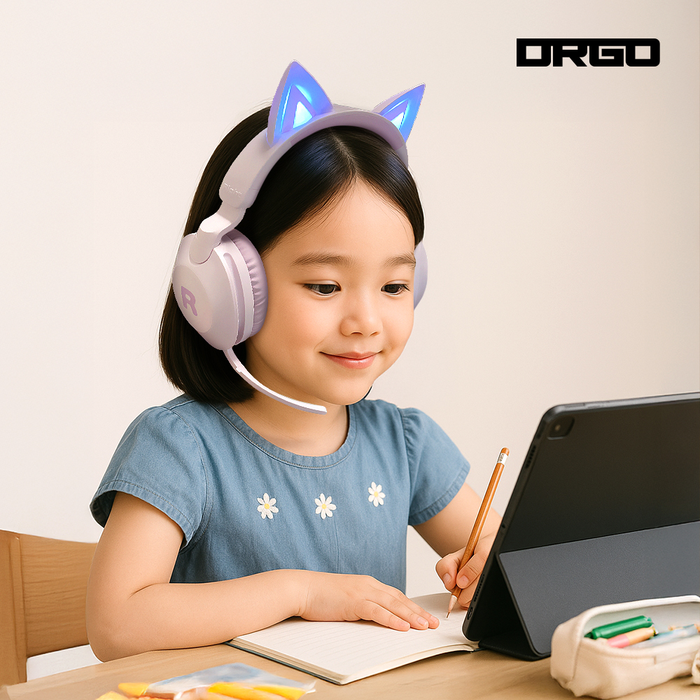 디알고 고양이귀 키즈 스터디 어학용 블루투스 헤드셋 BH038M 퍼플