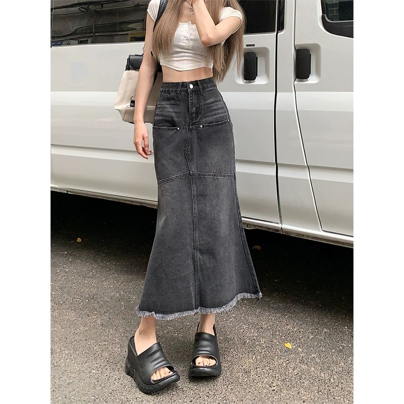 흑청 데님 스커트 여성 빈티지 롱 여자 블랙그레이 S 44-50kg 추천 - 상세 이미지 5