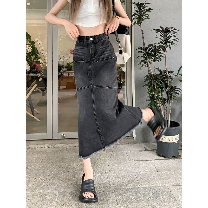 흑청 데님 스커트 여성 빈티지 롱 여자 블랙그레이 S 44-50kg 추천 - 상세 이미지 4
