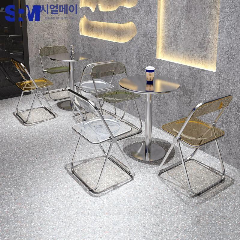 원형 업소용 커피 강화형 거실 카페 투명색 책상 다이닝 50cm 스테인리스 스틸 원형 2개 - 상세 이미지 2