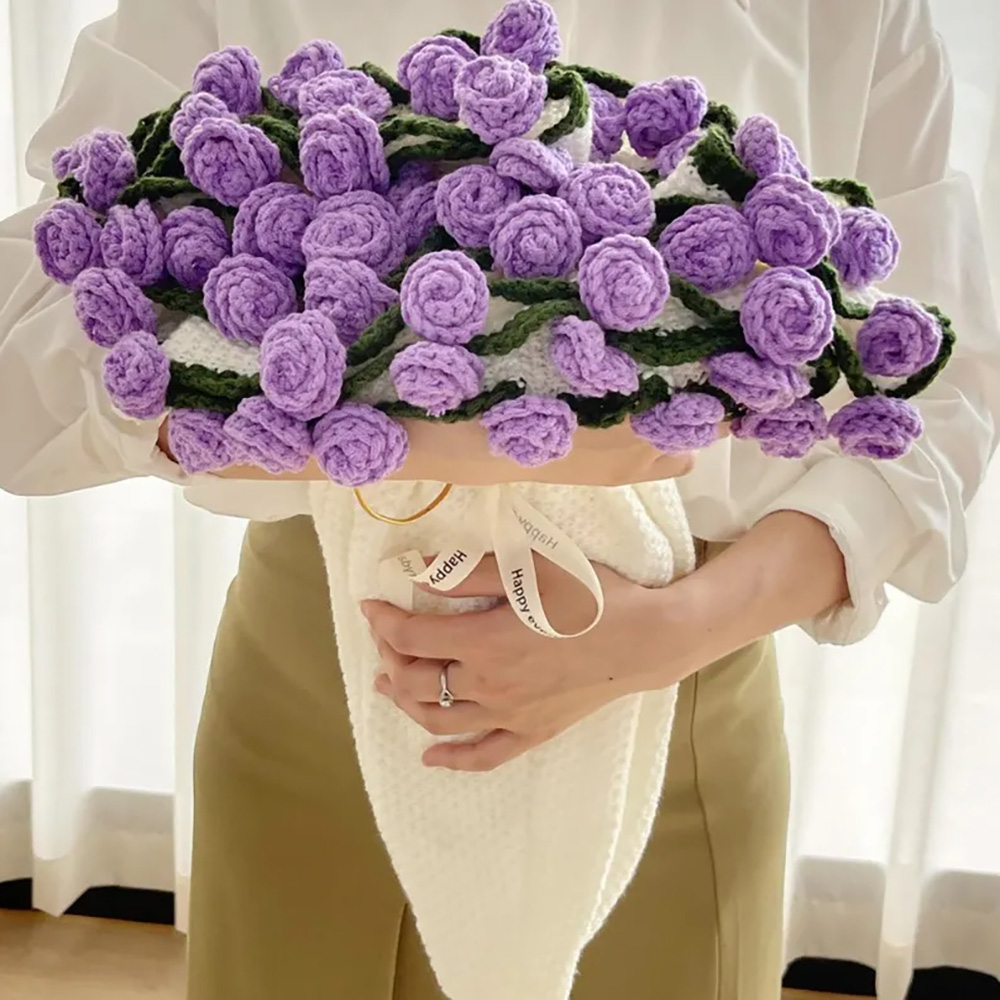 (완제품) 핸드메이드 니트 장미 꽃다발 담요 뜨게꽃 블랭킷 쓸데없는 이쁜 선물 - 상세 이미지 4