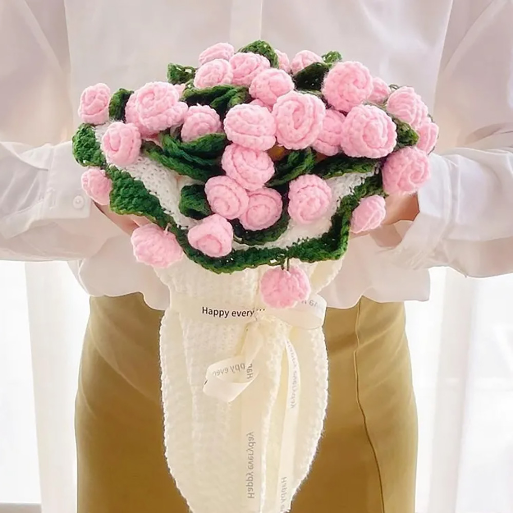 (완제품) 핸드메이드 니트 장미 꽃다발 담요 뜨게꽃 블랭킷 쓸데없는 이쁜 선물 - 상세 이미지 5