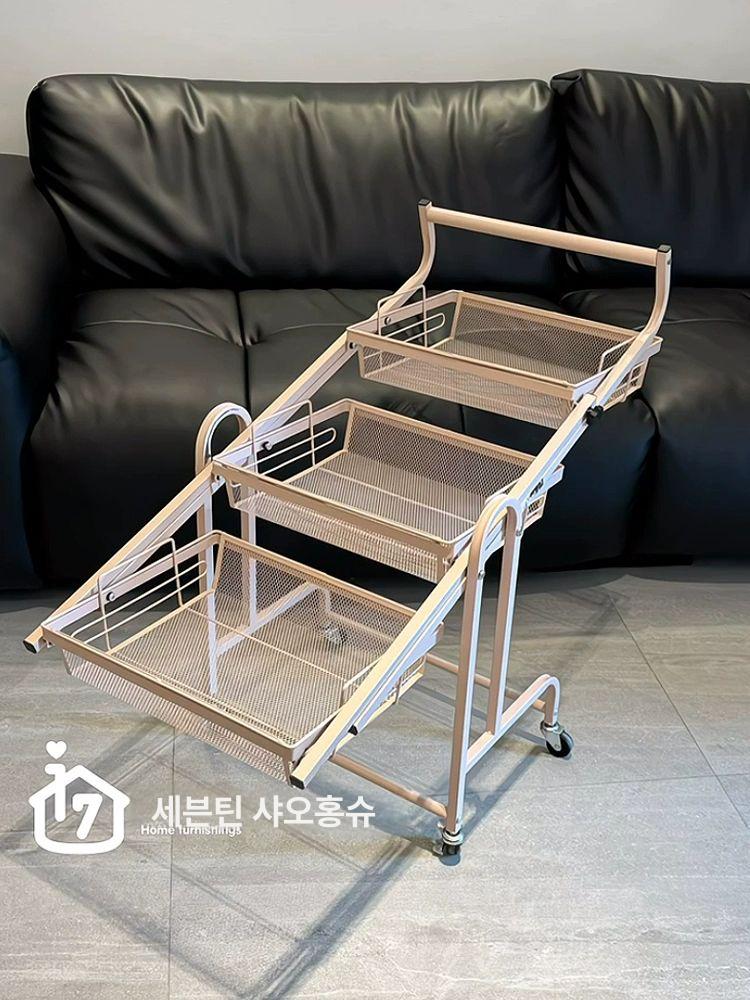 일자로 펴지는 트롤리 철제 늘릴 각도조절 선반 간식 블랙 높이 50cm 3층 44x94.5cm - 상세 이미지 3