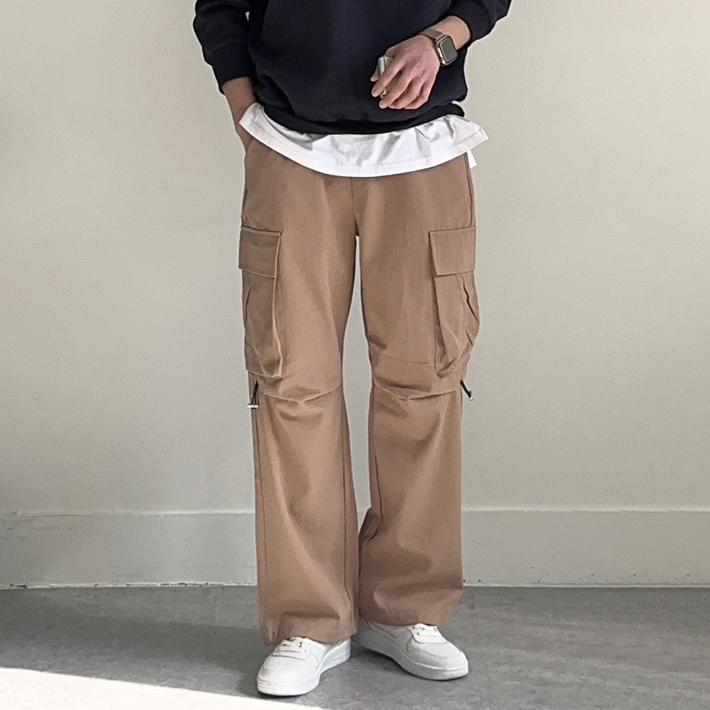 남성 와이드팬츠 남자면바지 밴딩 팬츠 카고 남자 바지 - 상세 이미지 3
