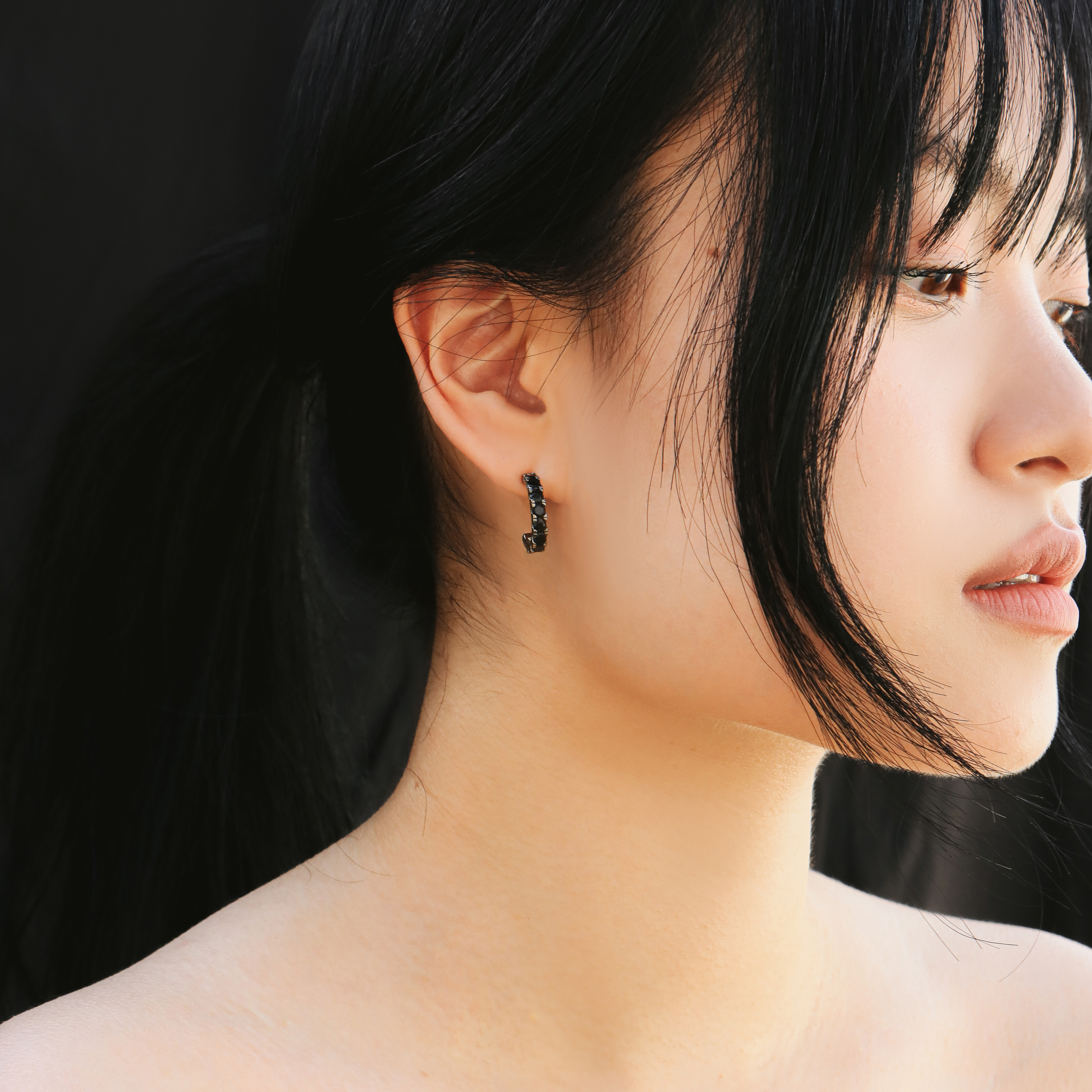 블랙 큐빅귀걸이 3mm 테니스 귀걸이 - 상세 이미지 3