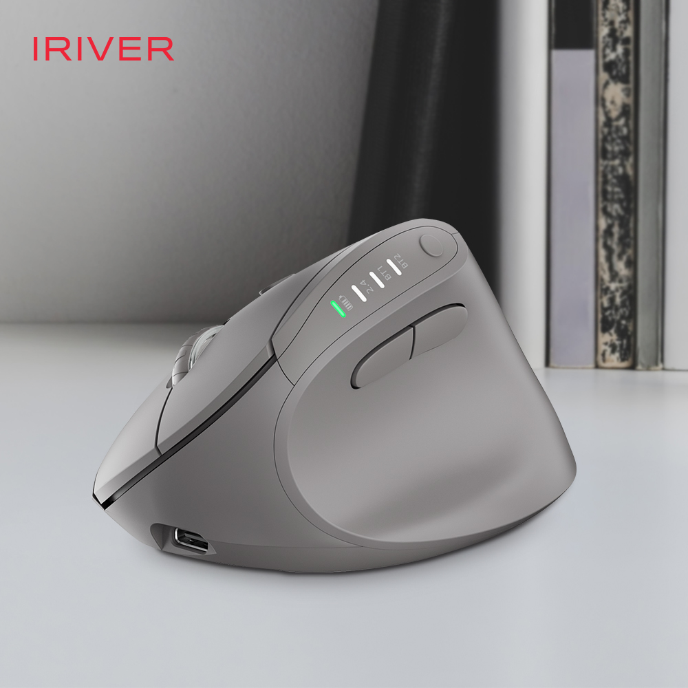 아이리버 항균 충전식 멀티페어링 블루투스 무소음 무선 버티컬 마우스 EV35C 그레이