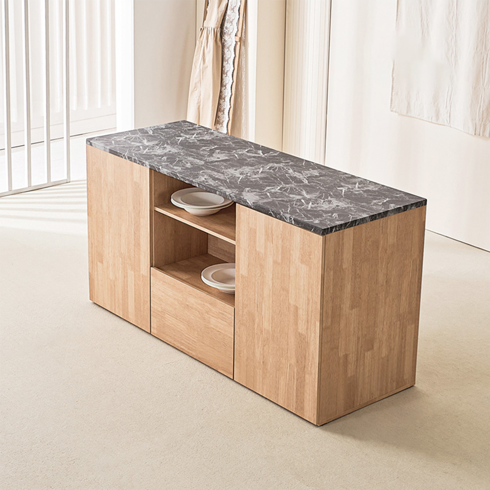 오비 아일랜드식탁 주방 보조 수납 테이블 양방향 홈바 1600mm, 우드대리석