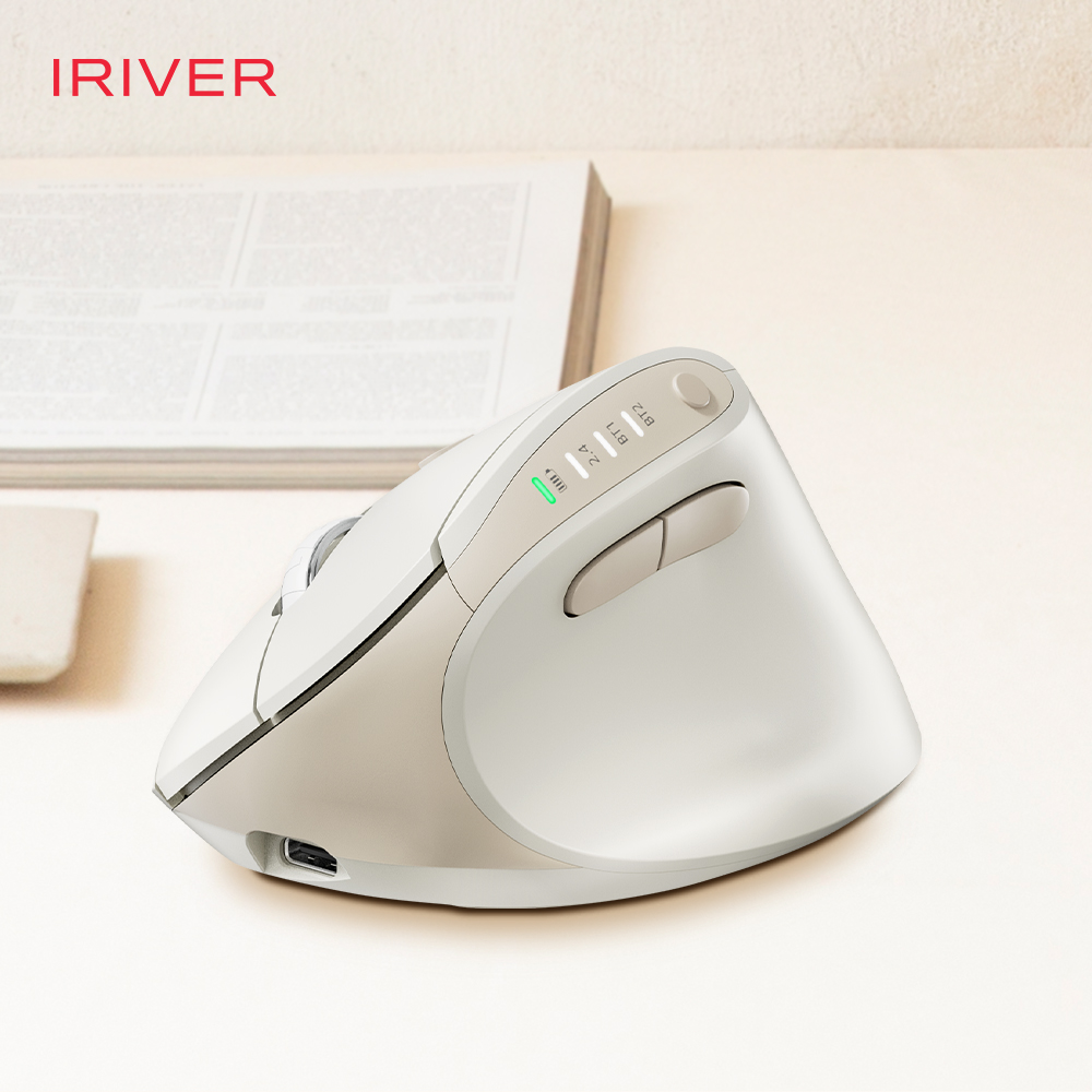 아이리버 항균 충전식 멀티페어링 블루투스 무소음 무선 버티컬 마우스 EV35C 베이지