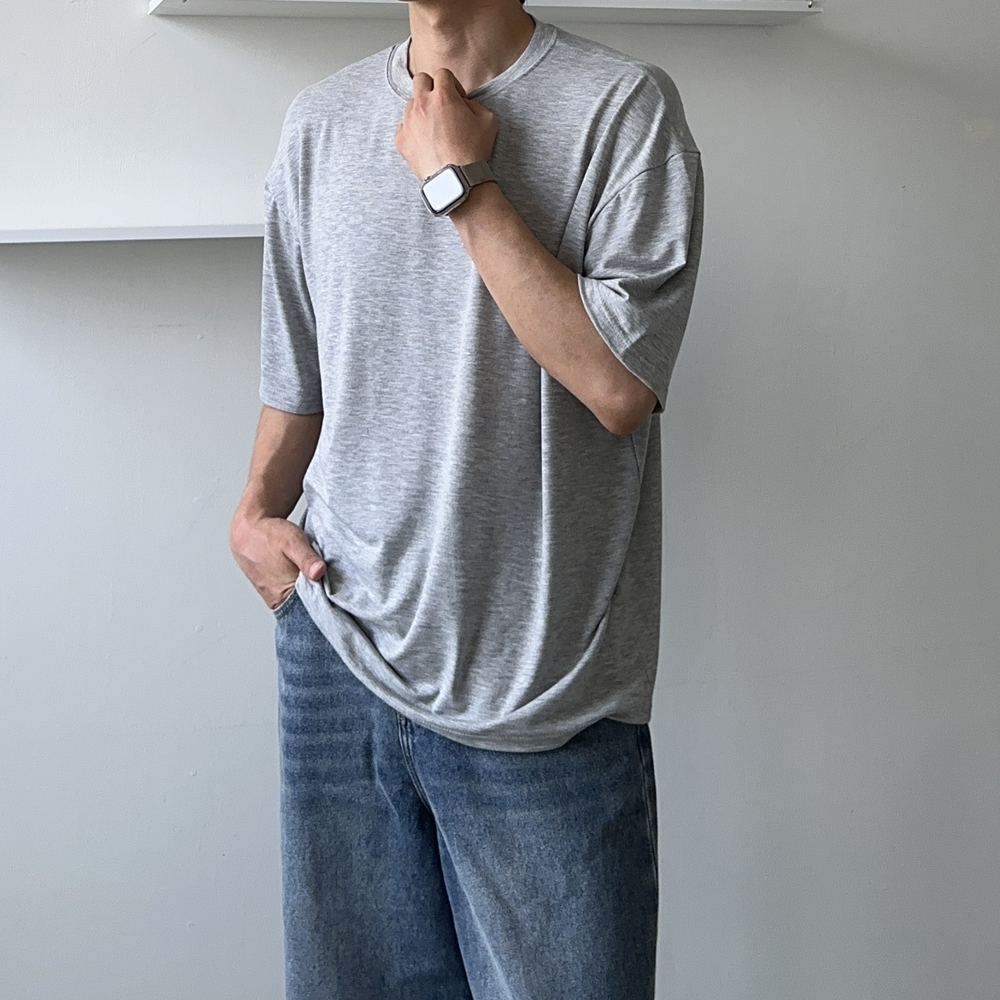 남자 반팔티 이너 레이어드 여름 티셔츠 실켓 오버핏 반팔 - 상세 이미지 3