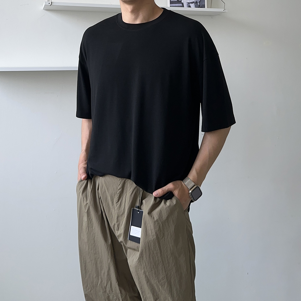남자 반팔티 이너 레이어드 여름 티셔츠 실켓 오버핏 반팔 - 상품 이미지
