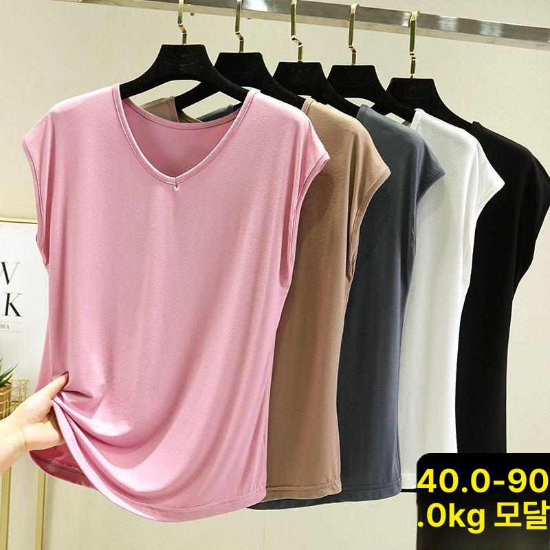 민소매티 빅사이즈 나시 여성 여행 브이넥 콩그린 M 추천40.0-50.0kg - 상세 이미지 4