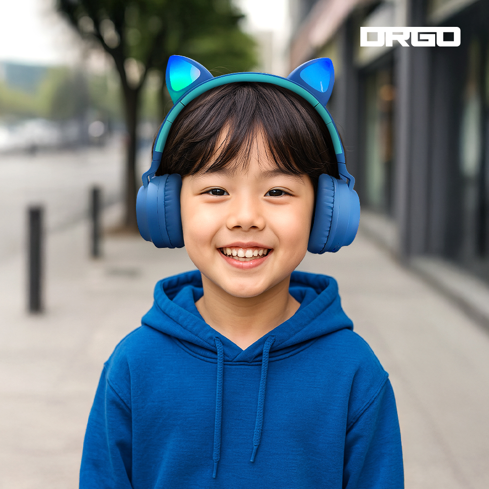디알고 고양이귀 어린이 유아 청력보호 키즈 블루투스 헤드폰 BH028K 블루