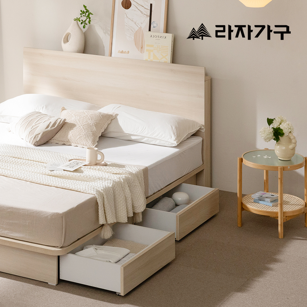 라자가구 레아 LED 평상형 수납 서랍 호텔 신혼 부부 침대 프레임 라지킹 LK USB포트