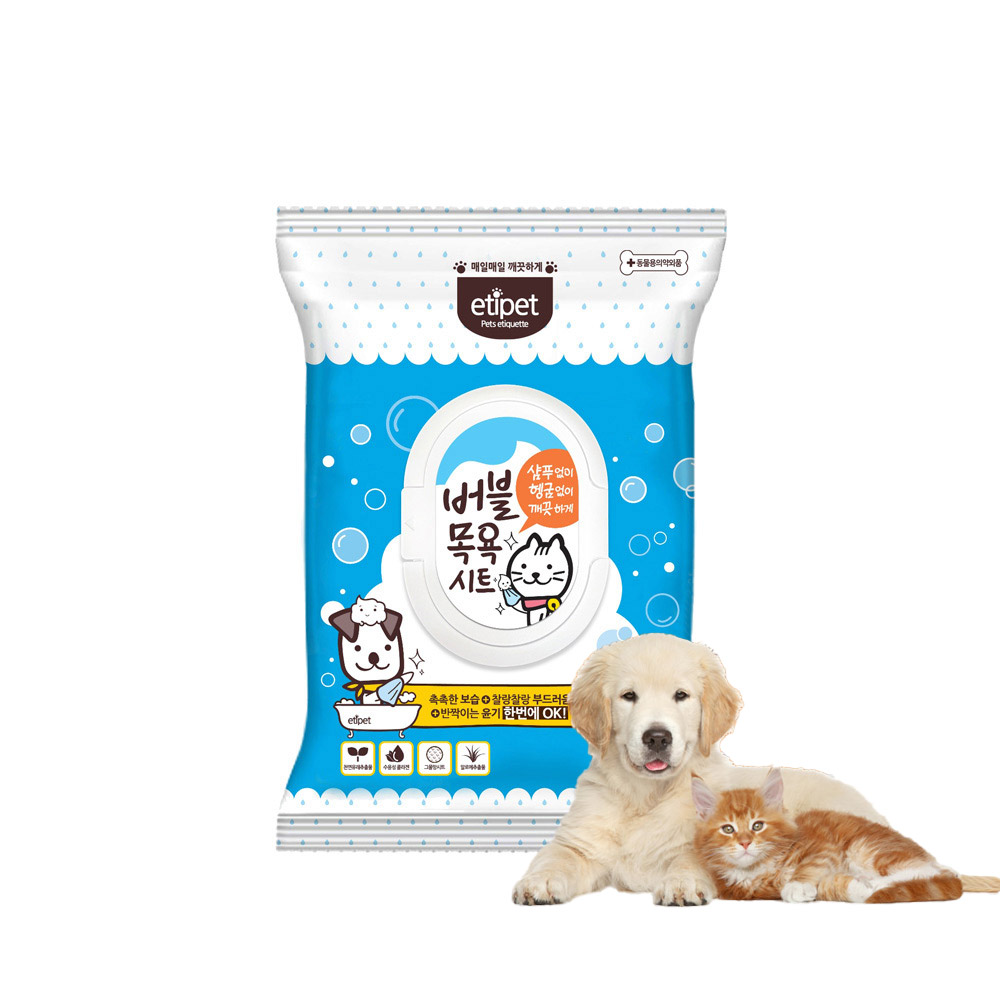 [1박스] 에티펫 강아지물티슈 버블목욕 시트 15매, 8팩 제품 이미지