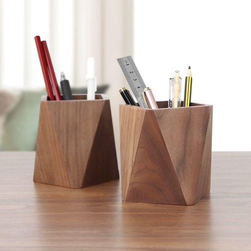 조각 볼펜 원목 펜꽂이 연필꽂이 다용도 필통 북미 흑호두 사각형 8x8x9.5cm - 상세 이미지 2