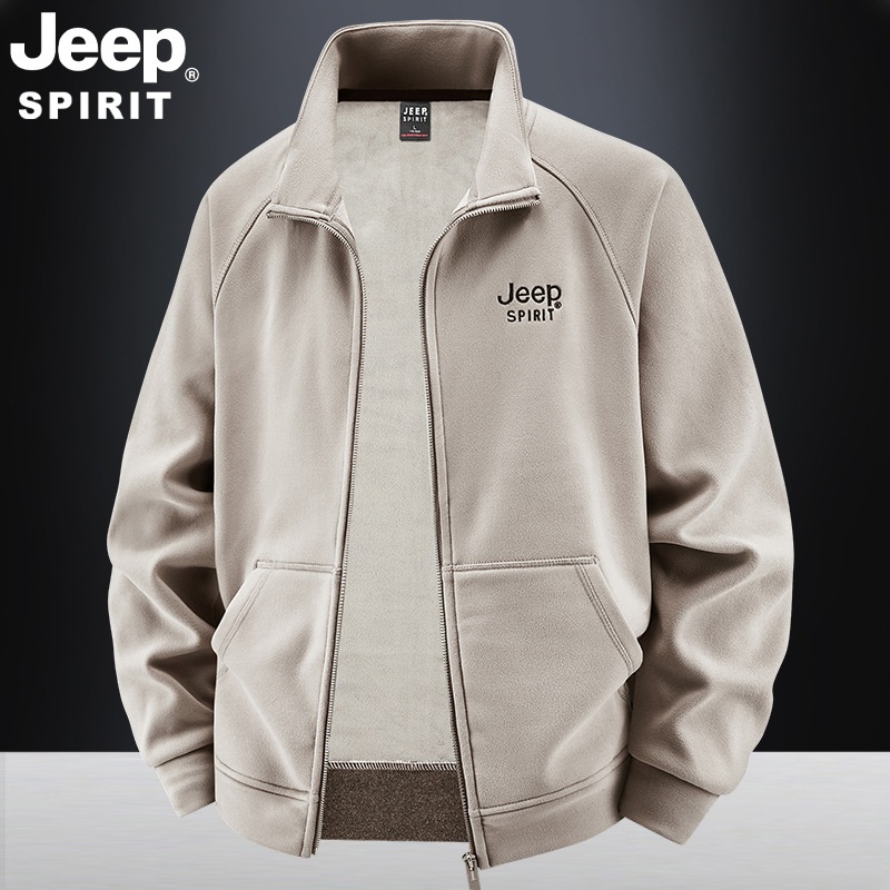 JEEP SPIRIT 가을 루즈 캐주얼 남성 재킷 플리스 스탠드 칼라 카디건 재킷 - 상세 이미지 2