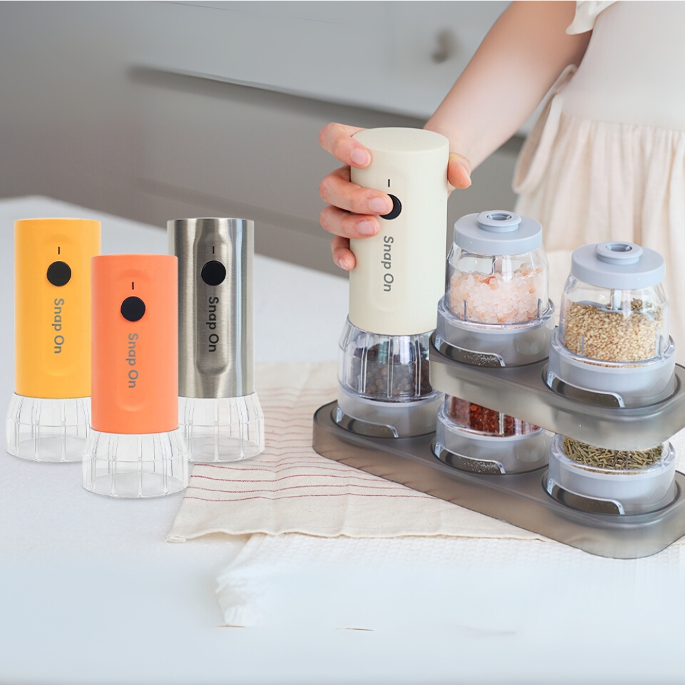 [디클] 5in1 스냅온 전동그라인더 후추 소금 커피 그라인더 충전식 페퍼밀 깨갈이 교체형 풀세트 (보틀5+거치대2 포함)