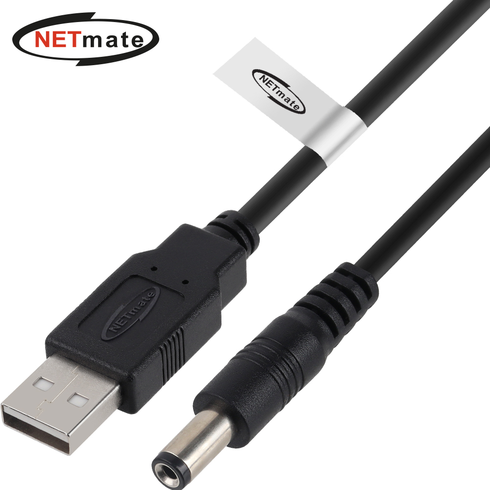 강원전자 넷메이트 5.5 X 2.1 USB 전원 케이블 (0.5W/블랙) 1.5m, 1개 - 상품 이미지