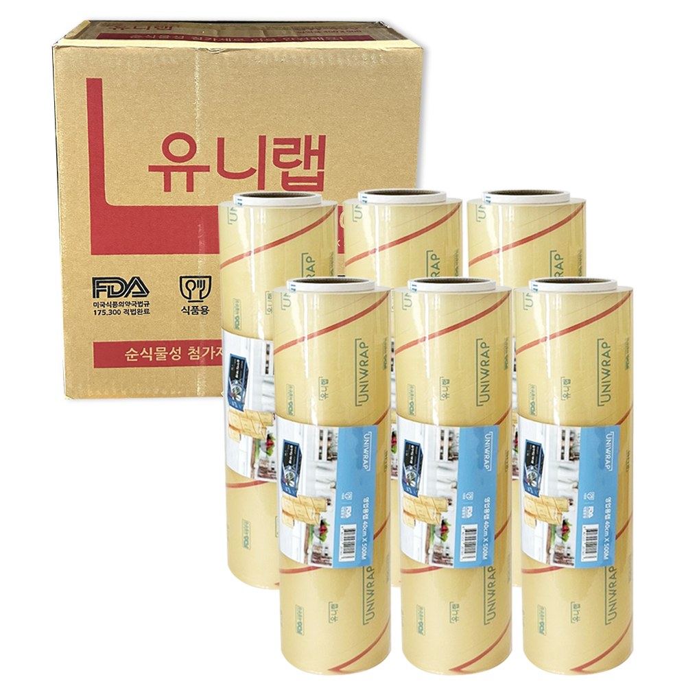 업소용 유니랩 식품포장랩 PVC 대용량 40cm x 500m 박스(6입) - 메인 이미지