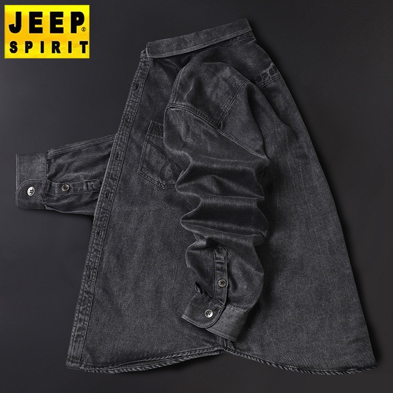 JEEP SPIRIT 가을/겨울 남성용 데님 셔츠 루즈 캐주얼 긴팔 상의 - 상세 이미지 3