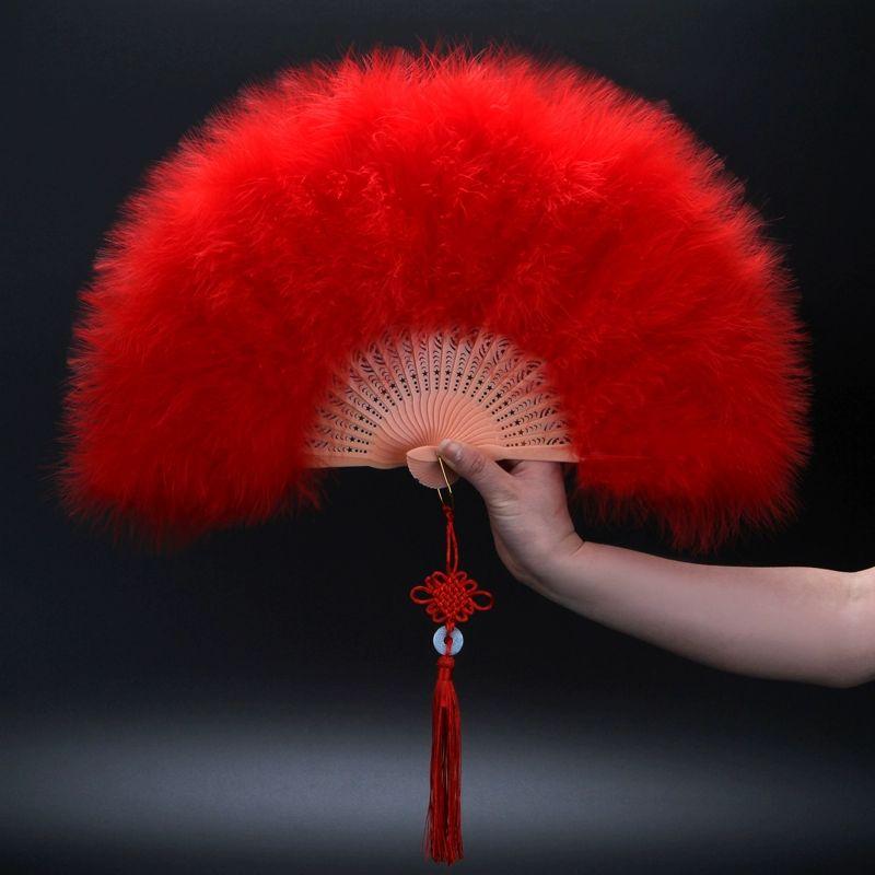 깃털 부채 부채춤 웨딩 옐로우 공연 무용 공연용 전통 핑크레드 - 상세 이미지 4