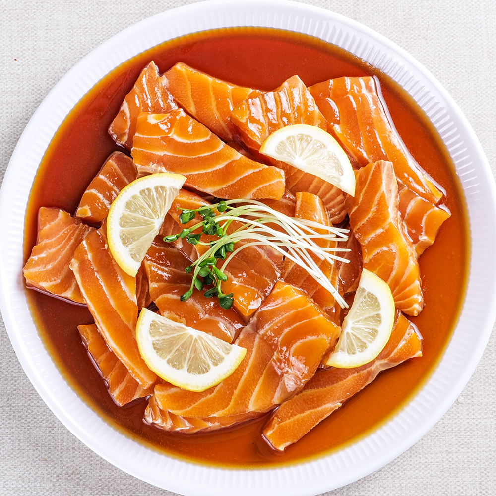 선김치 당일제조 노르웨이 슈페리어급 저염간장 생 연어장 350g