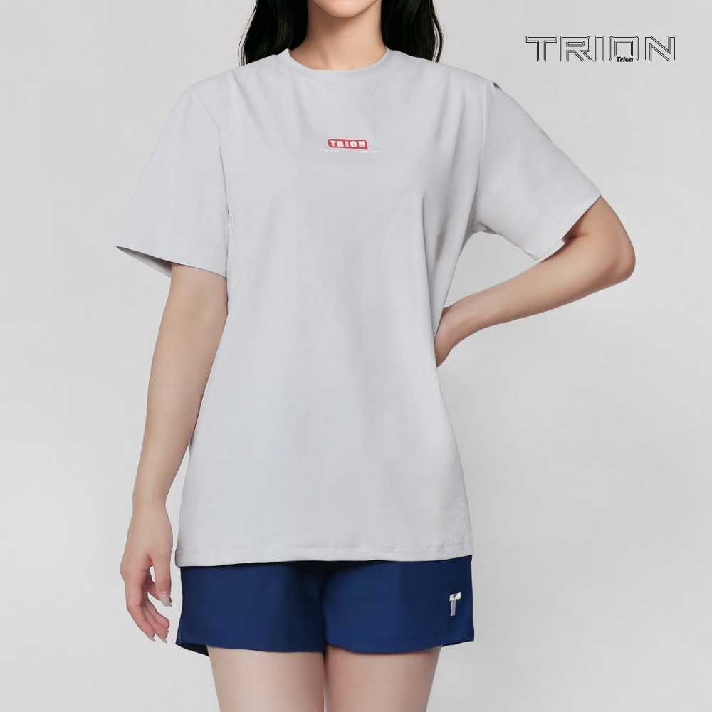 트라이온 퍼피 라이트그레이 라운드 반팔 티셔츠 코튼세이버 배드민턴 피클볼 스포츠웨어 - 상품 이미지