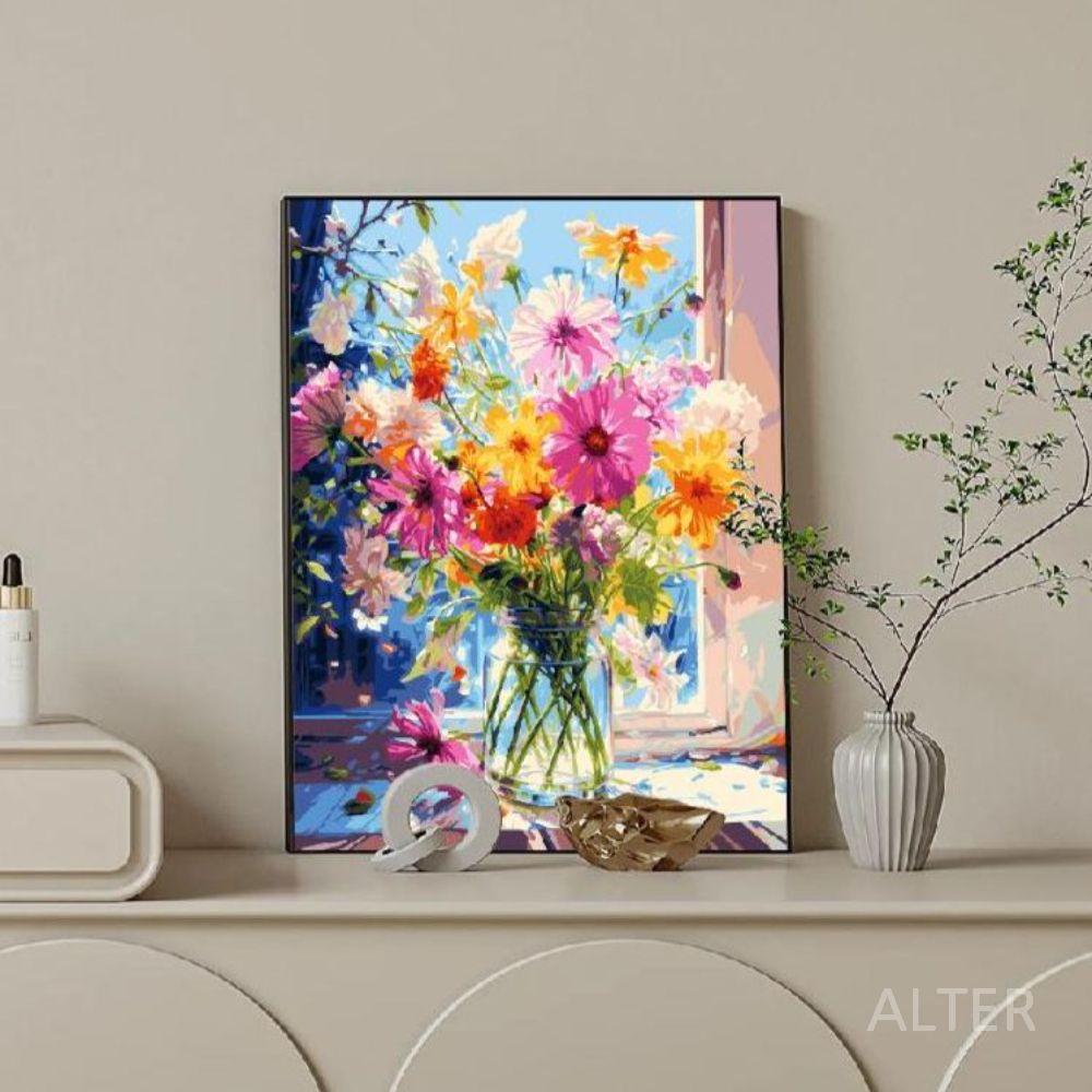유화 그리기 세트 DIY 해바라기 돈들어오는 그림 색칠하기 캔버스 A 포장+나무 색상 액자 - 상세 이미지 2